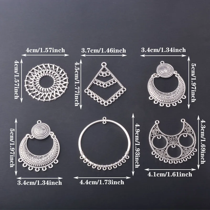 10 Stück/Set Legierung antiksilberfarbene runde Ohrring-Verbinder Schmuckzubehör Boho Anhänger Ohrverbinder – Detail 4