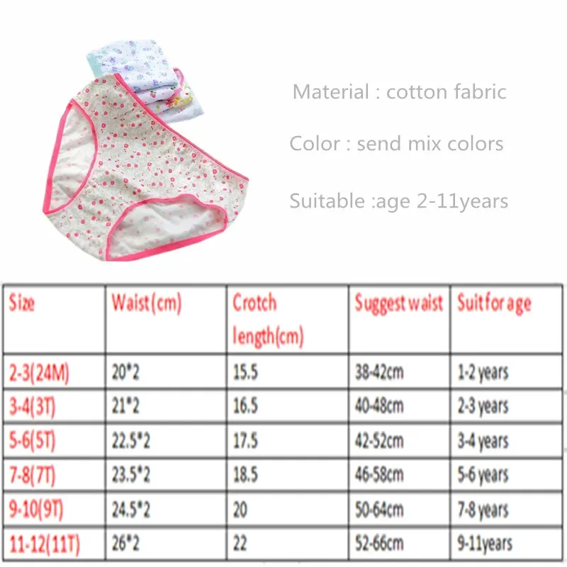 12Pcs/Lot Children\'s Cotton Underwear Female Cartoon Printed Baby Girls  Briefs Panties 1-3Years