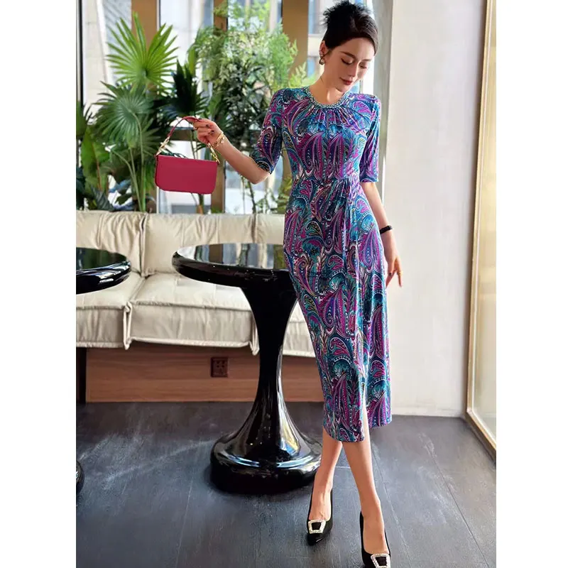 Fashionable and elegant printed design dress with exclusive style, noble and slimming women's clothing, high-qualit #S-F24015 B4