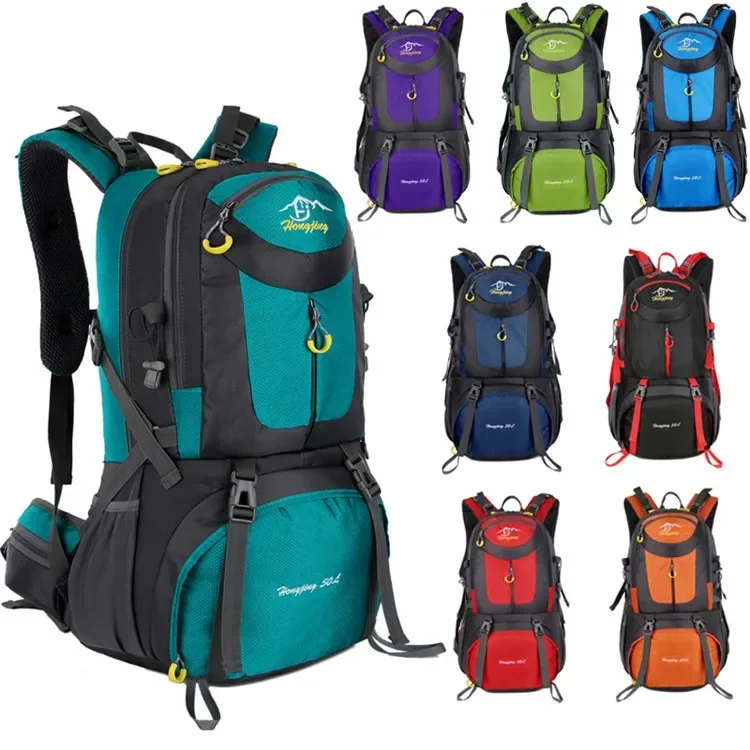 Escalada impermeável Bag com capa de chuva, Nylon Mochila, Outdoor Mochila Esporte, Camping, Viagem, Trekking Mochila, 40L, 50L, 60L