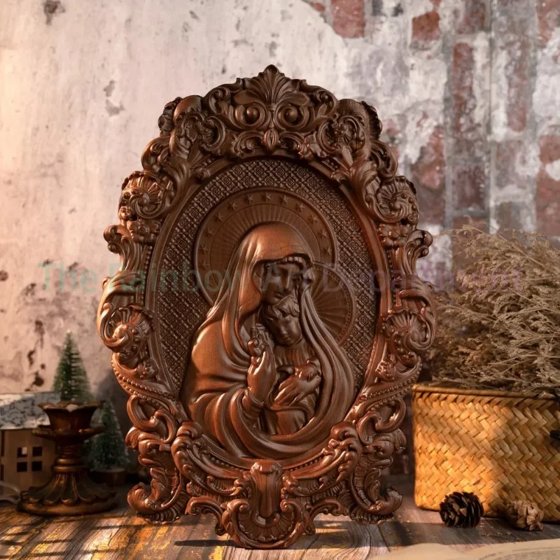 

Virgin Mary and Baby Jesus Wood Sculpture, Catholic Religious Image, Orthodox Saints, Home Furnishings, Wall Art Decor