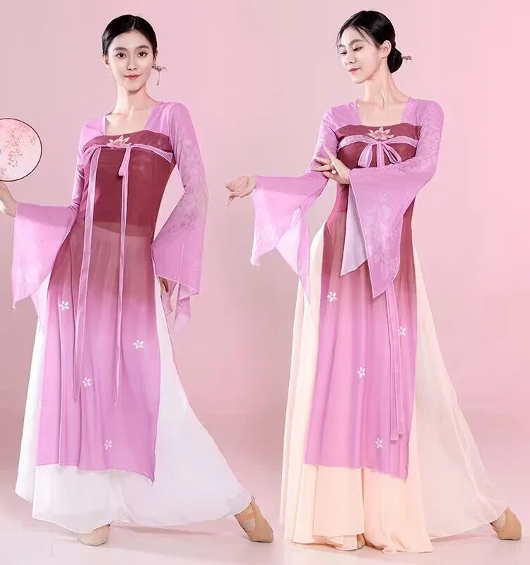 

Classical Dance Dancing Dress Women's Han Tang Qi Chest Ribbon Long Gradient Yarn Clothing Chinese Classic Performance Costumes