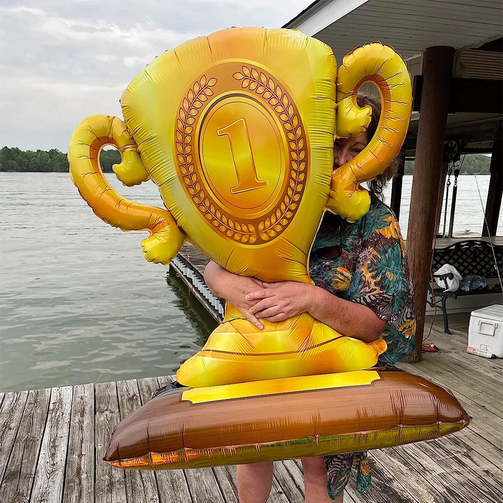 Globo trofeo dorado gigante de 41 pulgadas, trofeo de la Liga de Campeones, globo de aluminio, decoraciones para fiestas de juegos de cumpleaños y aniversario con temática deportiva