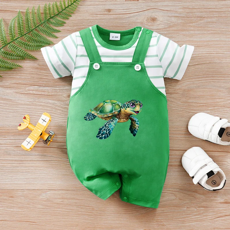 

Newborn baby summer vacation 2 pieces turtle cartoon cute short-sleeved round-neck jumpsuit Cozy Breathable Durable Convenient P