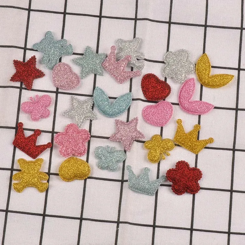 50Pcs 2.5-3.9cm Butterfly/Flower/Heart Glittery Patches Appliques For Clothes Bag Hairpin Accessories Sewing Supplies DIY Crafts