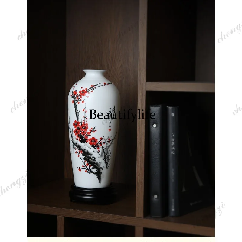 A95 suet jade ceramic hand-painted vase ornament Chinese classical bogu frame decorative porcelain vase