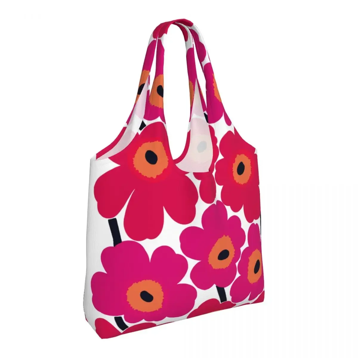 Custom Little Poppy Print Grocery Shopping Bags Canvas Shopper Tote Shoulder Bag Big Capacity Portable Modern Style Handbag