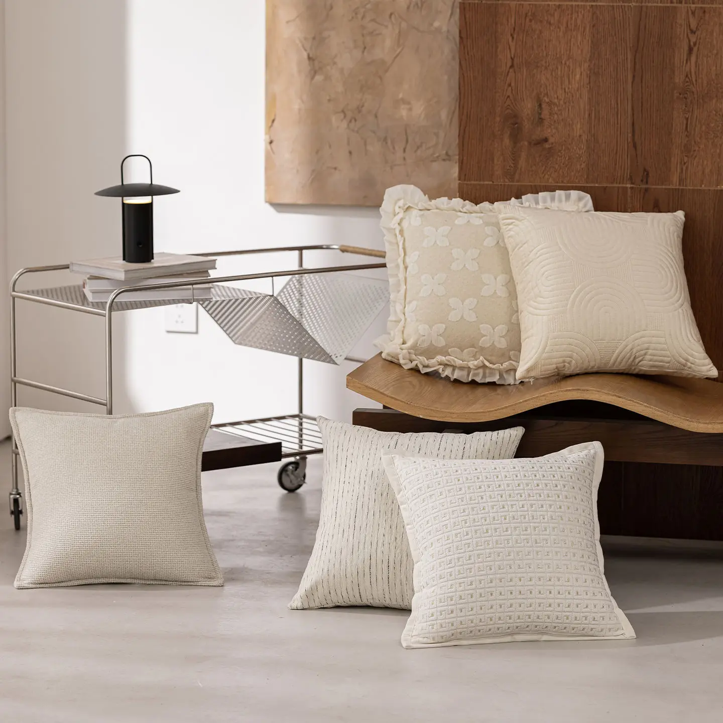 French Light Luxury Creamy-white Sofa Pillow case Sets beige Striped Checkered Cushion Covers