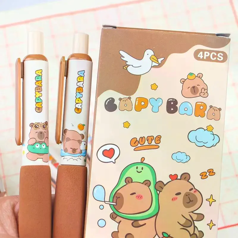 4Pcs Capybara Gel Pens Sponge Soft Grip Quick-Drying Gel Pens Set Office School Kawaii Student Stationery Supplies