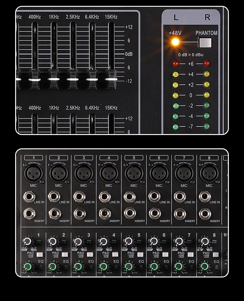 BE-10 Professional Studio Music Equalizer 10 Channels Analogue Mixing Console Digital Effect Processor Audio Mixer