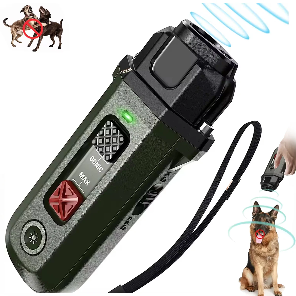 2 in 1 Waterproof Ultrasonic Dog Repeller Pet Clicker Deterrent Anti-Barking Dogs Training W/ Flash Long Standby Dog Accessories