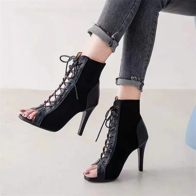 Ultra High Heel Cross Strap PU Wool Stitching Women's Sandals Fish Mouth Roman Sandals 2024 Hot Sale Shoes for Women Zapato