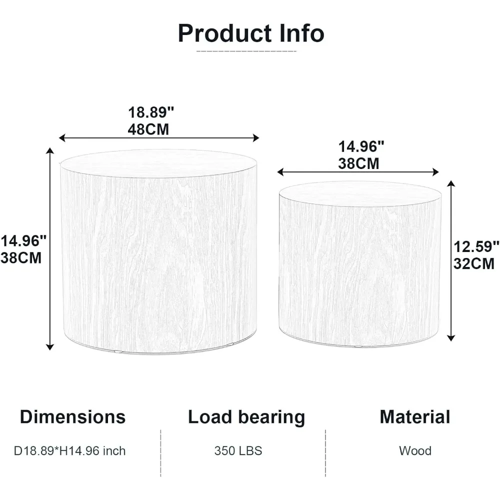 Nesting Coffee Table Set of 2, Wood Round Coffee Table, Modern Coffee Table for Small Space Living Room, White