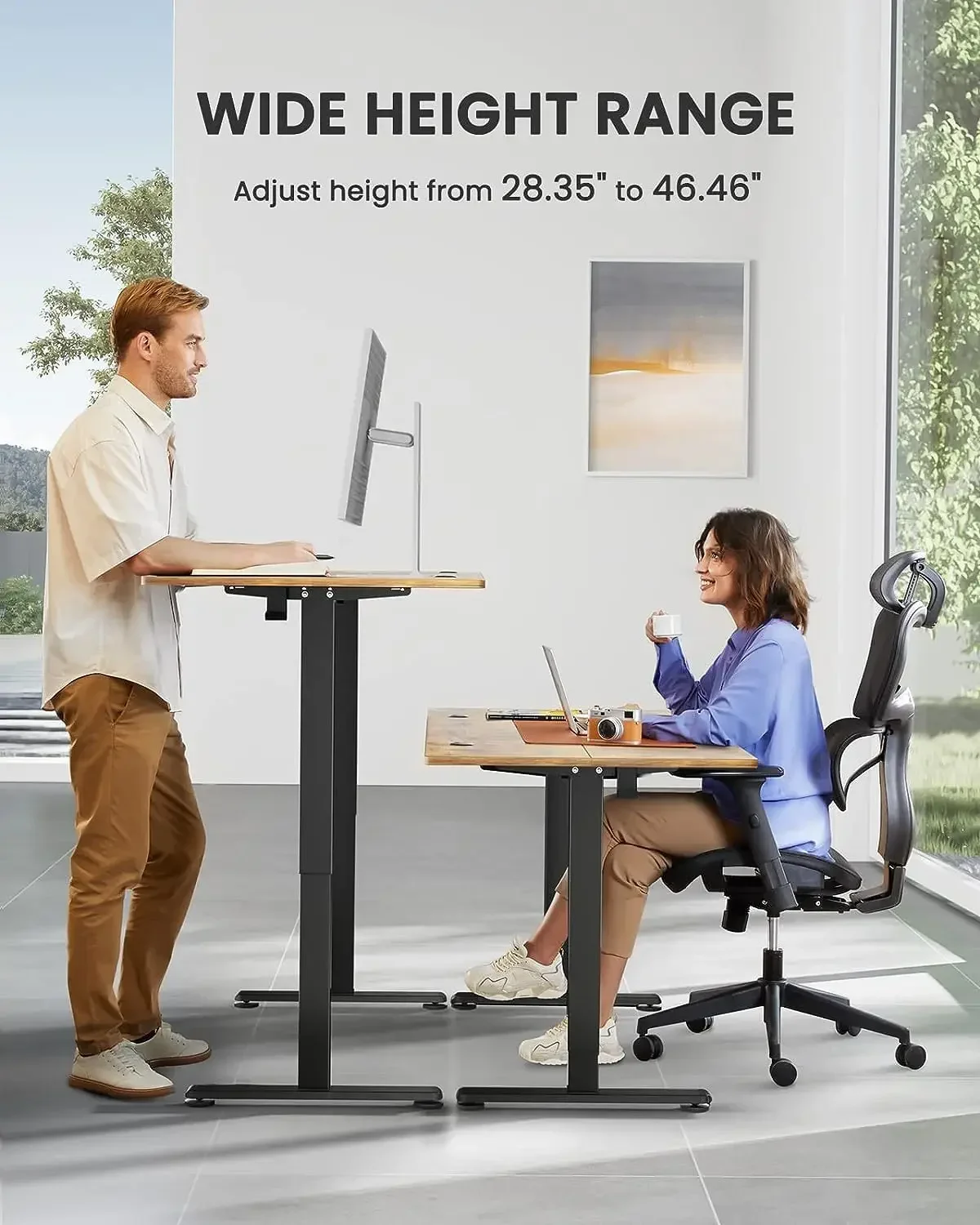 

Height Adjustable Electric Standing Desk, 63 x 28 Inches Sit Stand up Desk, with Two-Piece Desktop (Vintage Brown)