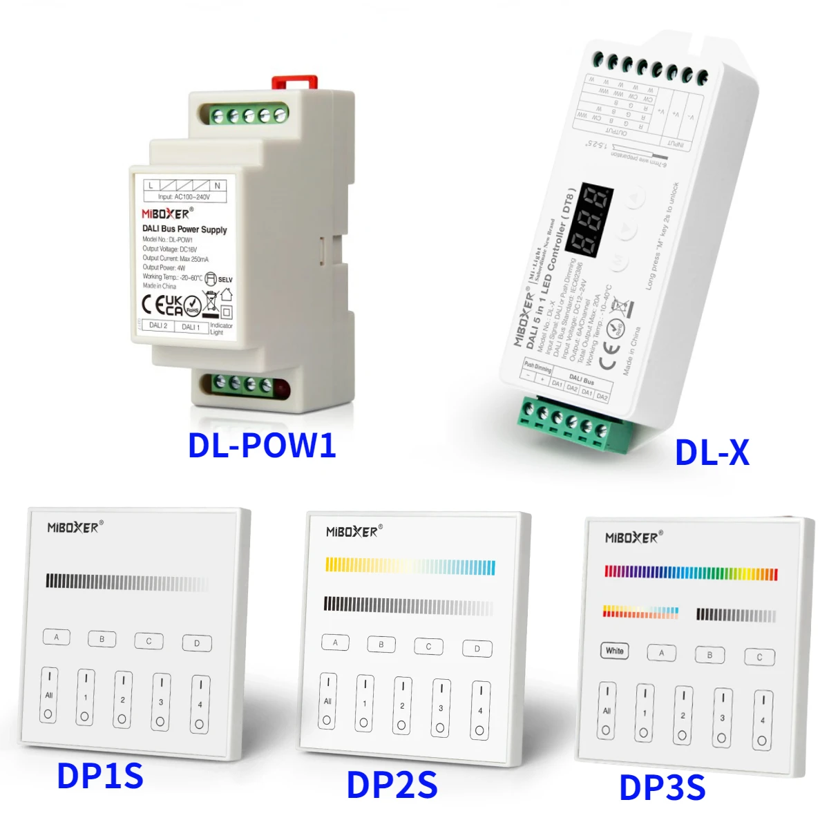 miboxer sistema de controlo escurecimento dali controlador led em sistema din dt8 86 painel tatil fonte de alimentacao para barramento dali trilho din para lampadas led 01