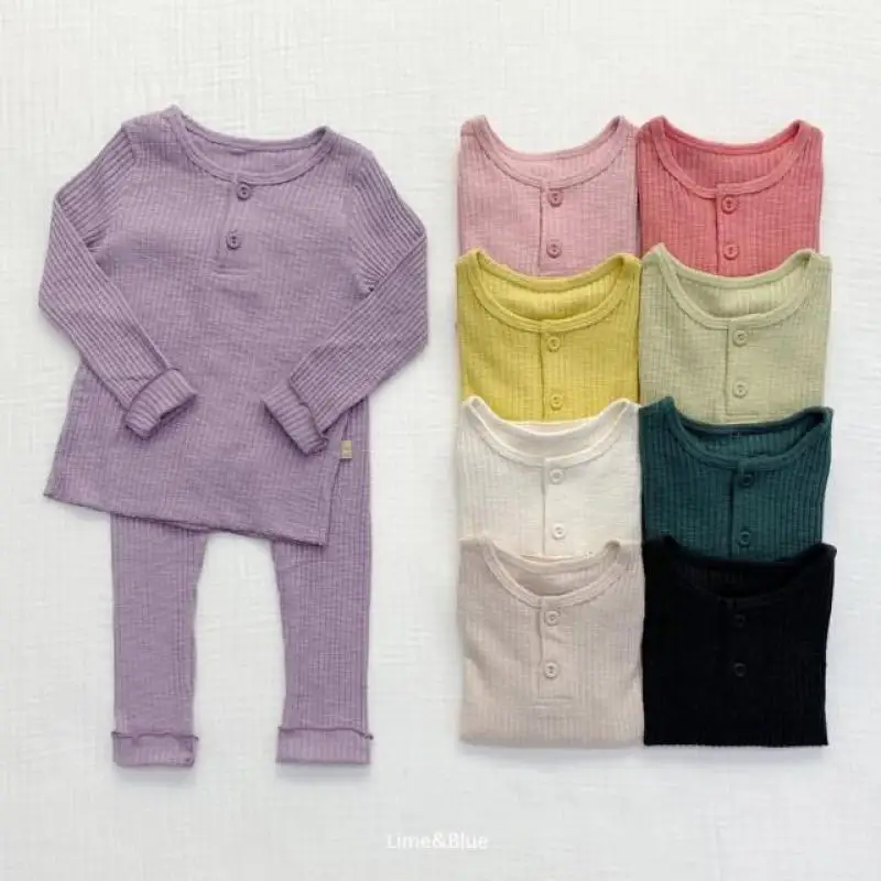 

2025 Autumn New Baby Long Sleeve Home Clothes Set Boys Girls Comfortable Ribbed 2pcs Suit Infant Toddler Cotton Soft Pajamas Set