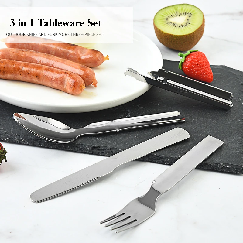 

1 комплект из нержавеющей стали, портативный уличный многофункциональный нож для кемпинга, вилка, ложка, комбинированный набор столовых приборов, военный набор посуды для кемпинга