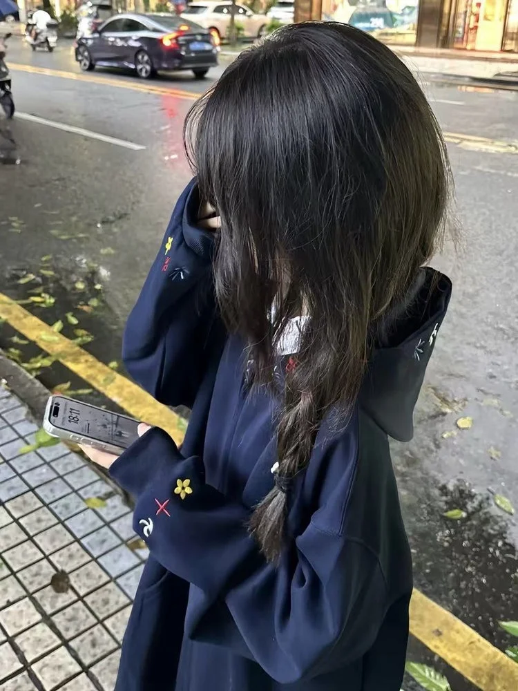 

American High Street Embroidered Hoodie Women's Loose Design Couple Open Cardigan Jaet Autumn 2025 New Sle Floral Pattern