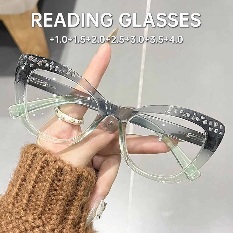 Neue Mode Cat Eye Lesebrille Frauen Anti-blau Licht Brillen Blockieren Blau Licht Leser Doppel Farbe Rahmen Brillen