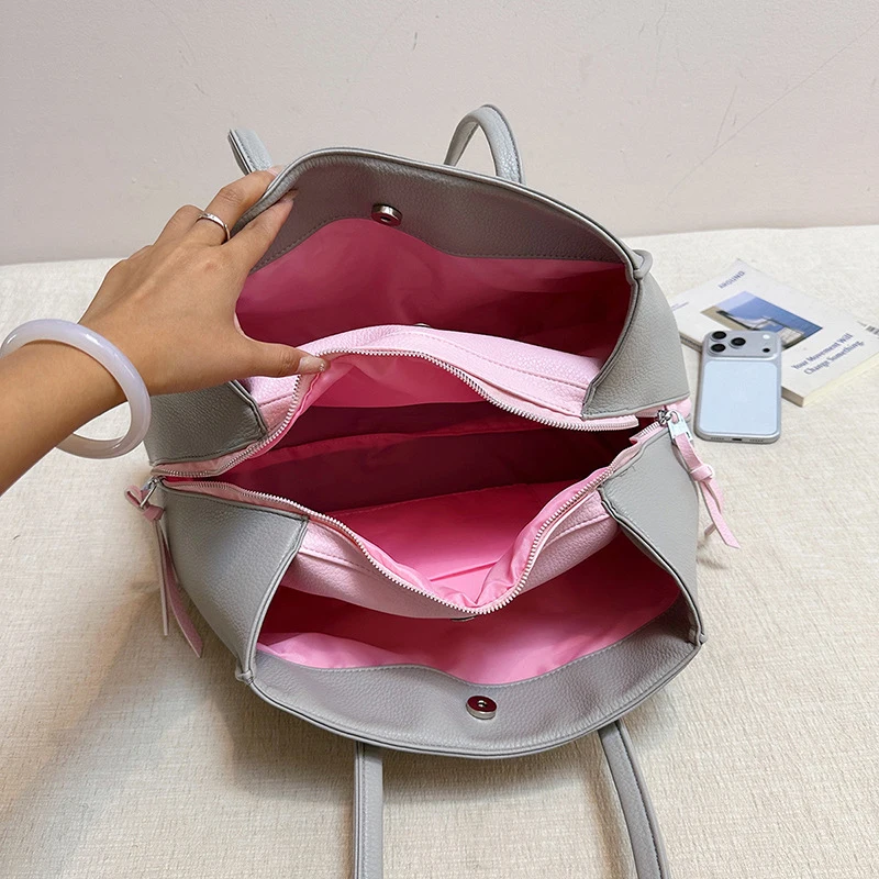 Damen-Tragetasche, mehrschichtige Schultertasche mit großem Fassungsvermögen und Reißverschluss, Damen-Vintage-Handtasche mit mattiertem Finish, ideal für Büro, Pendel und den täglichen Gebrauch, mit Tragegriff. – Detail 3