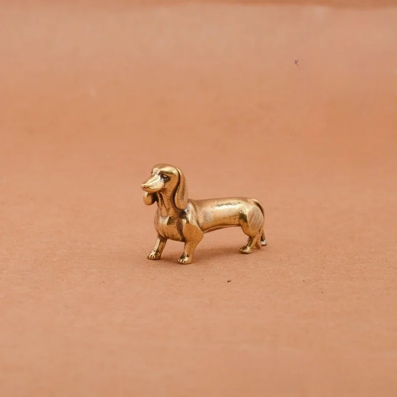 Loyal Brass Dachshund Figurine Long-Body Short-Leg Dog Metal Statue Miniature Tabletop Ornament for Home Decor Crafts Gift