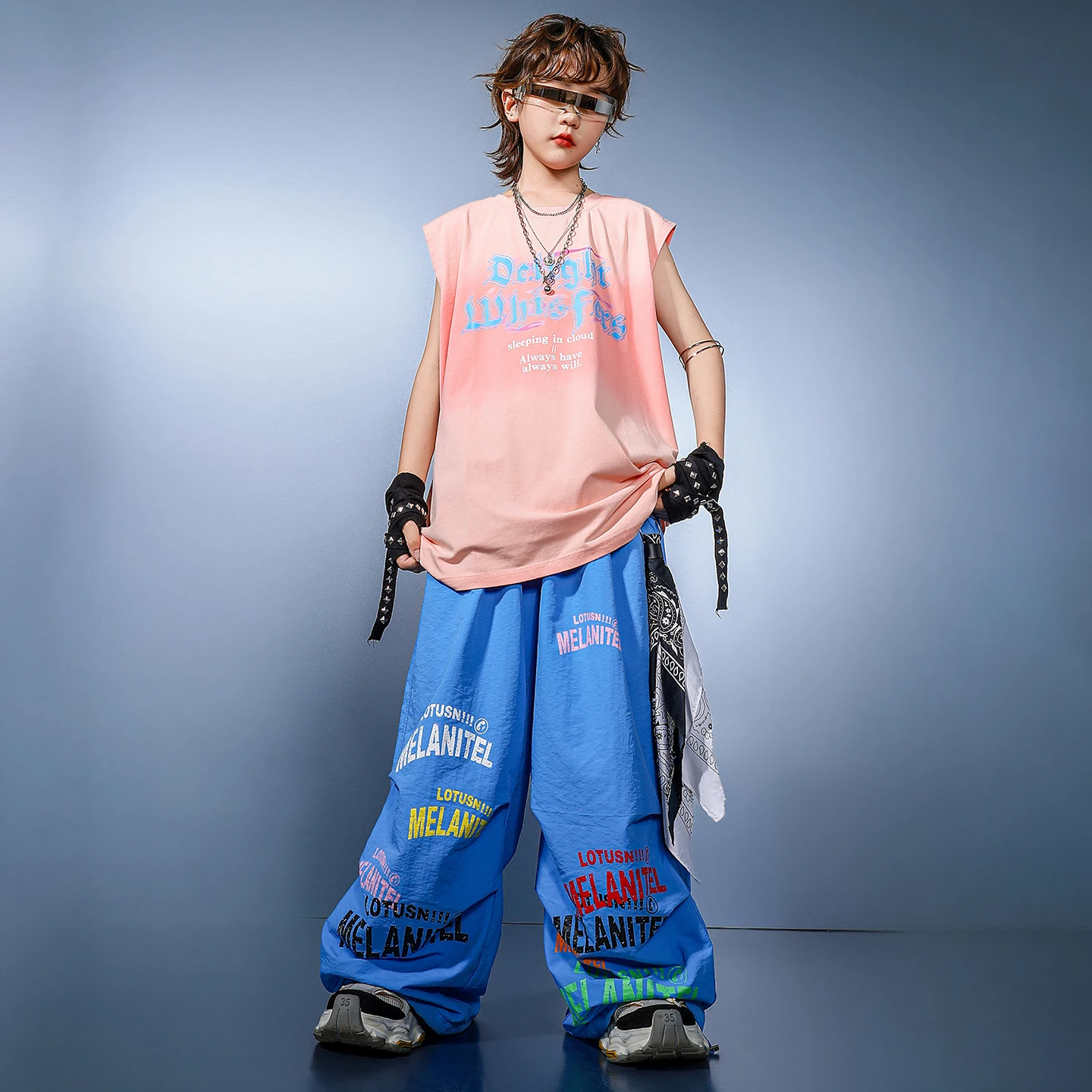 Camiseta de Hip Hop para niños, pantalones Cargo azules, trajes de baile callejero k-pop, ropa de calle para niños, conjuntos de ropa de Jazz para niños