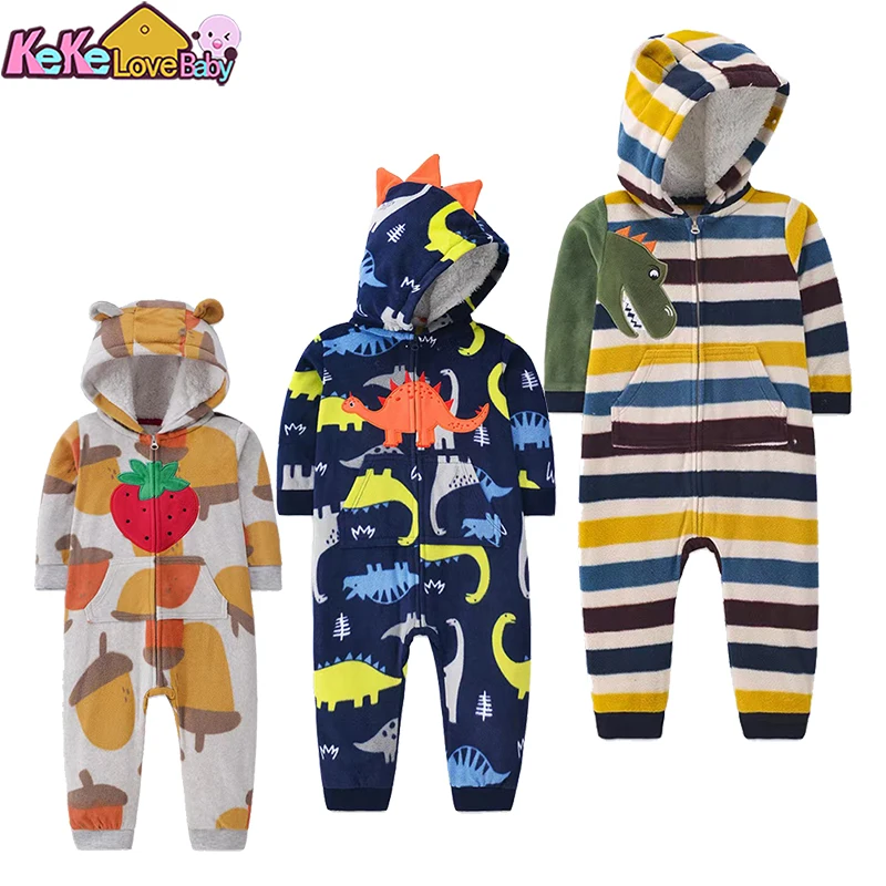 

2024 Baby Romper Clothes Spring Autumn Warm Zipper Fleece Boy Girl Outfit Coral Hooded Babe Animal Jumpsuis Clothing 9-24 Months