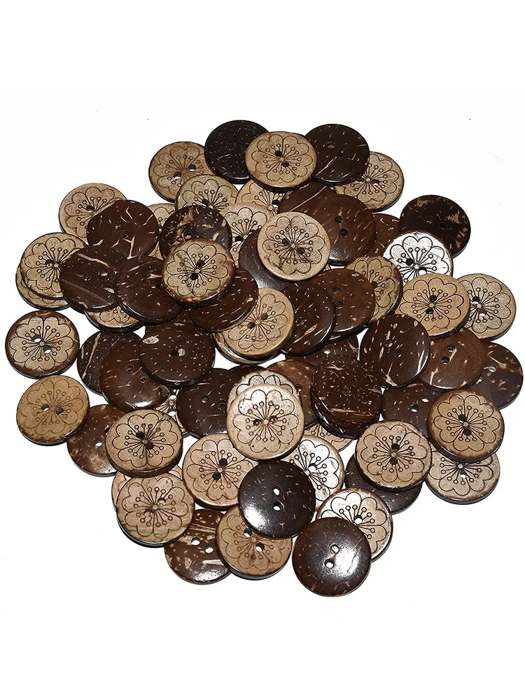 Natural Laser Flower Coconut Shell Buttons, Sewing Accessories Clothes Decorative Wood Button, 2 Holes 15PCs, 30PCs, 50PCs, 20mm