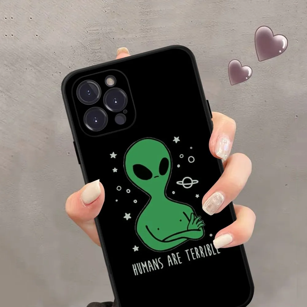 Aesthetics Cute Cartoon alien space Phone Case Silicone Soft For iphone 15 14 13 12 11 Pro Mini XS MAX 8 7 6 Plus X XR Shell