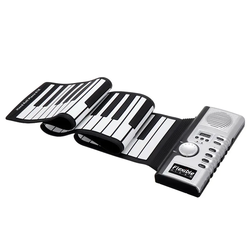 61 Keys Foldable Portable Hand-Rolled Electronic Piano 128 Tones Headphone Output with USB Power Cord