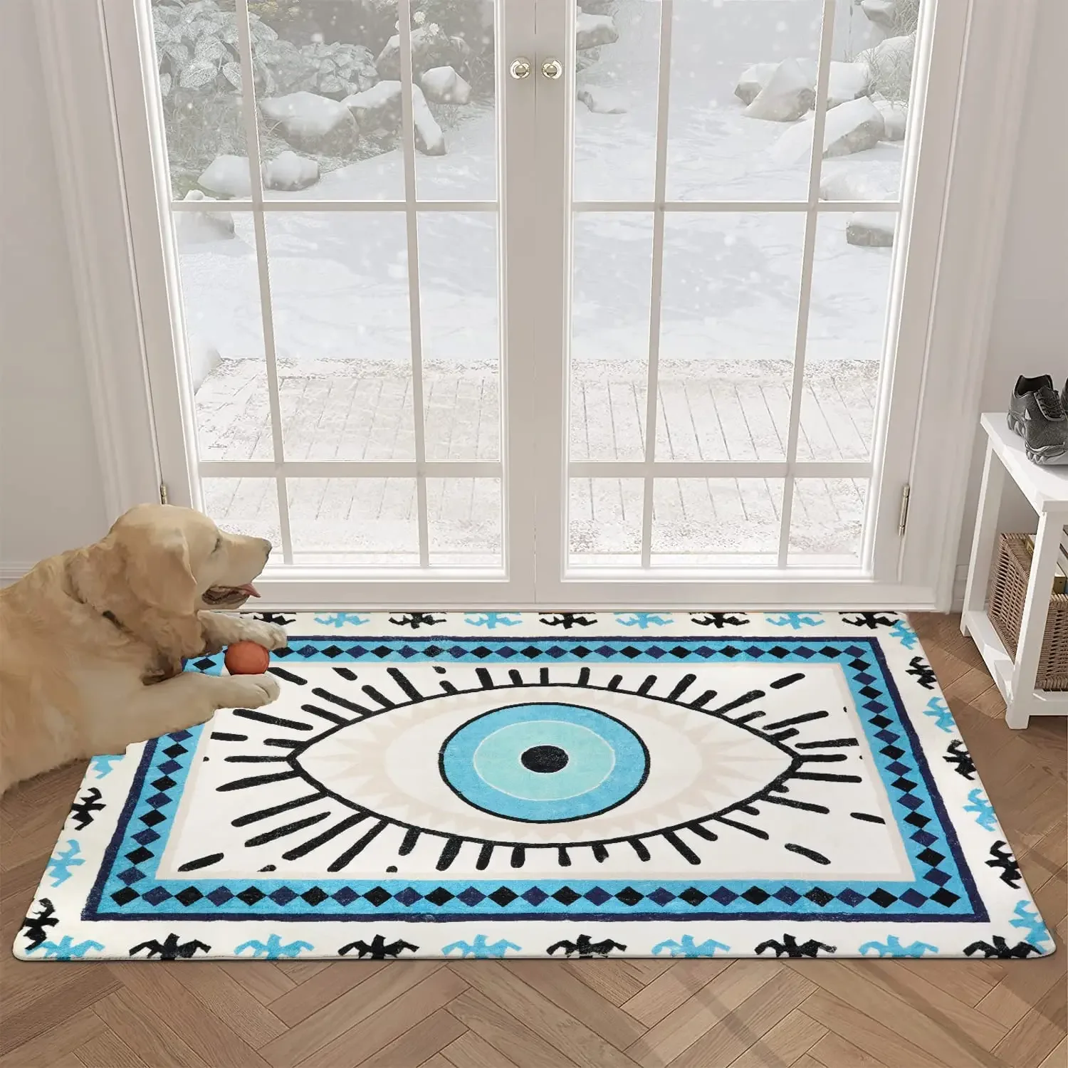 Blue Evil Eye Boho Vintage Flannel Floor Rugs Non Slip Super Soft Tribal Throw Doormat For Entryway Hallway Bathroom Carpet