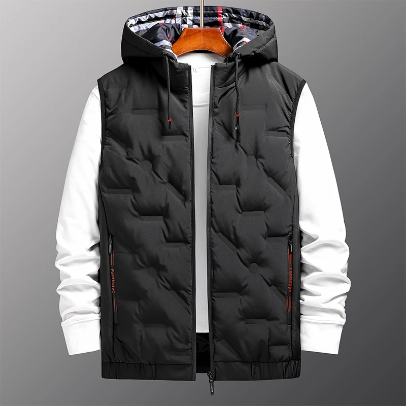 Fashion Simple Loose Men Jacket Hoodies Detachable Oversize Warm Windproof Causal Thermal Sleeveless Zipper Duck Down Vest Coats
