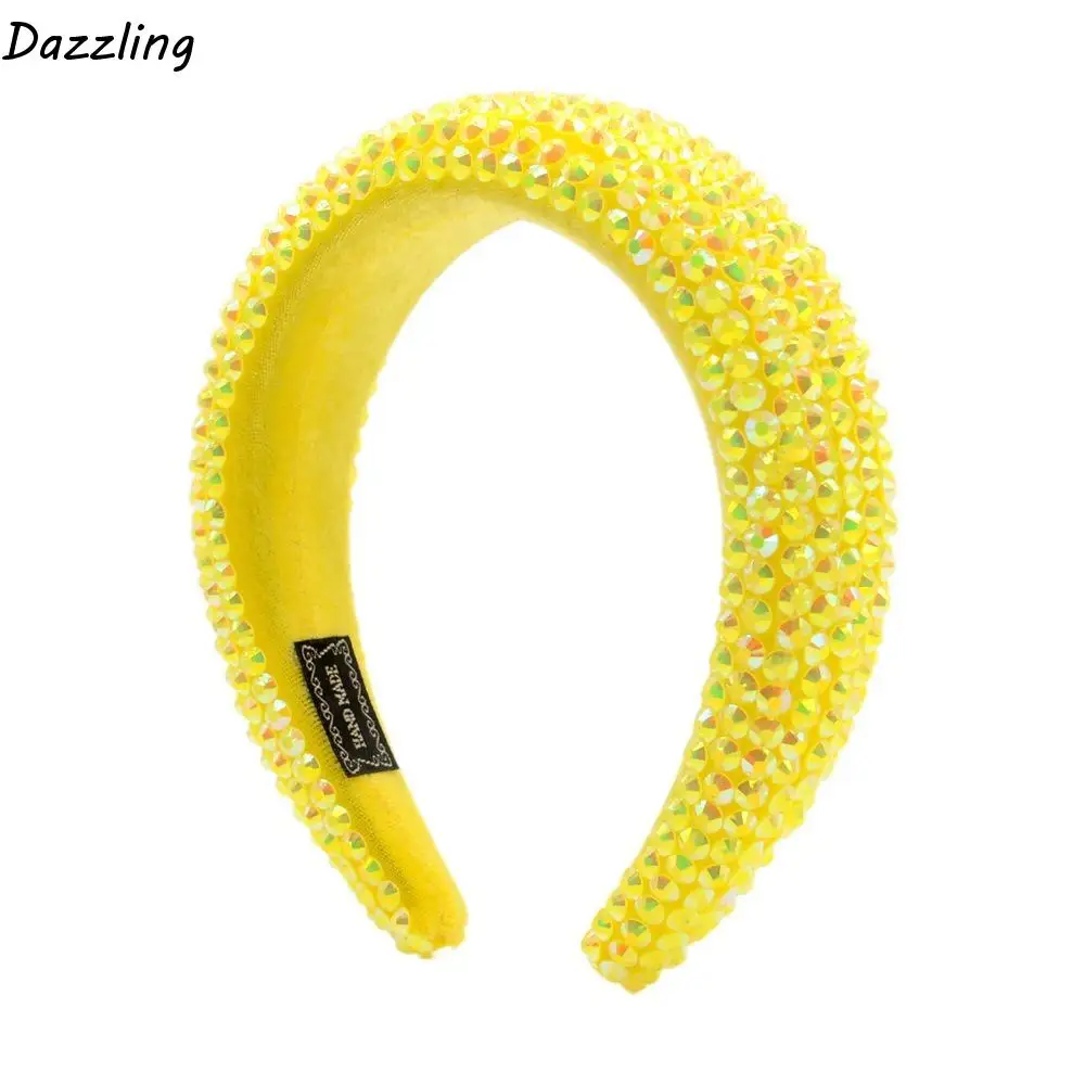 

Повязка на голову с широкими полями и стразами, блестящий мягкий дизайн, головной убор в стиле барокко, утолщенный женский обруч ручной работы, свадебное мероприятие