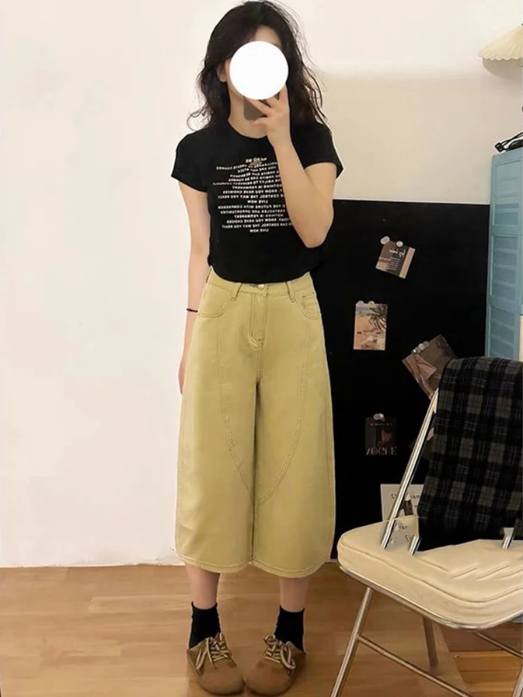 Pantalones vaqueros de pierna recta de cintura alta de color caqui para mujer, novedad de otoño, pantalones vaqueros finos adelgazantes, pantalones vaqueros holgados de calle alta