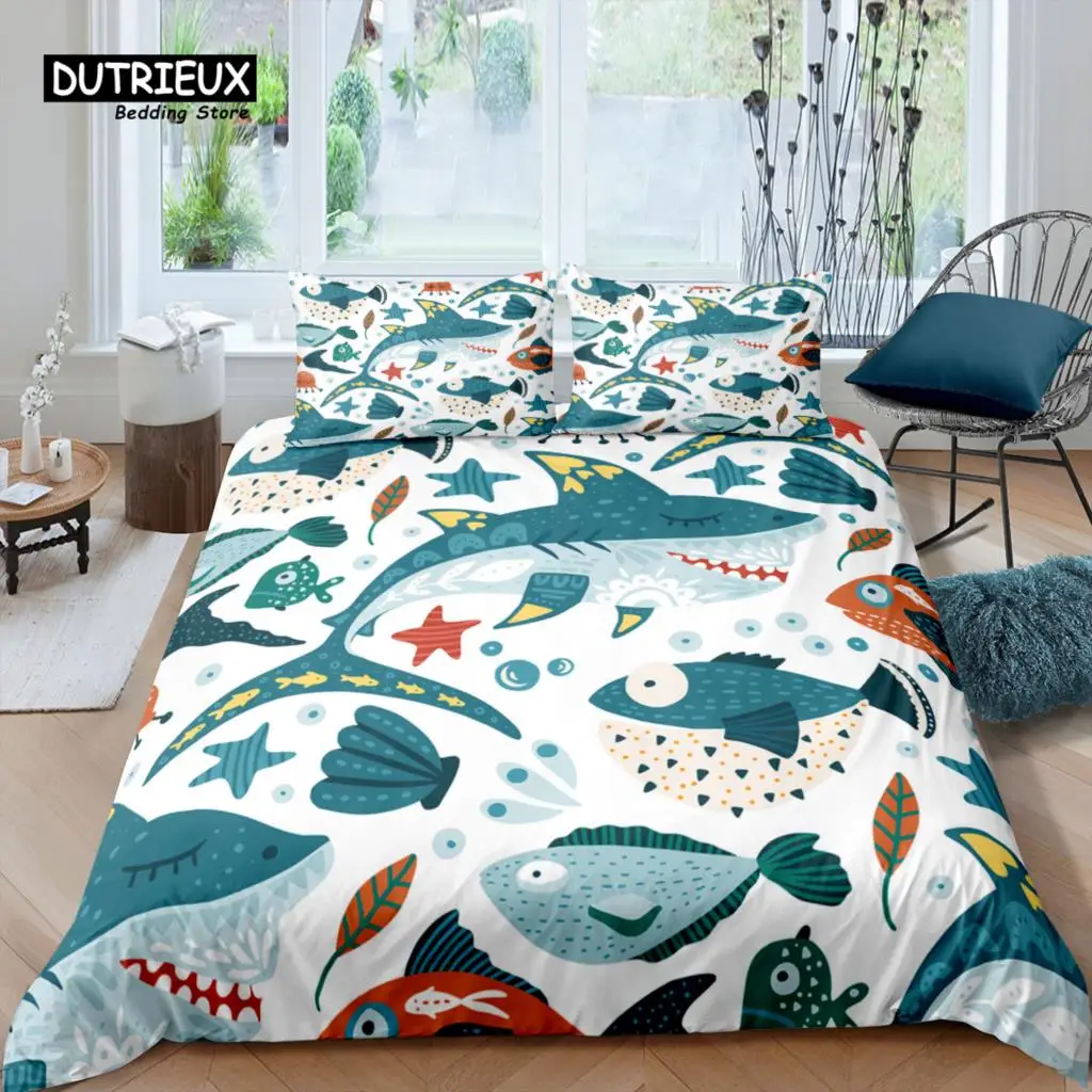 Home Living Luxury 3D Baby Shark Bedding Set Duvet Cover Set Pillowcase Kids Bedding Set Queen and King EU/US/AU/UK Size