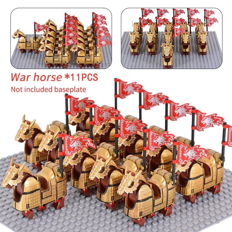 11pcs Military Medieval Courage Of The Three Kingdoms Soldiers War Horse Weapon Brick Mini action figure Building Blocks Toys