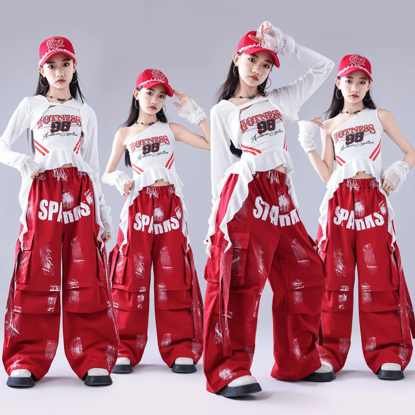 

Hip Hop Girls White Vest Top Street Dance Graffiti Loose Pants Kids Kpop Streetwear Children Jazz Costume Girl Group Clothes Set