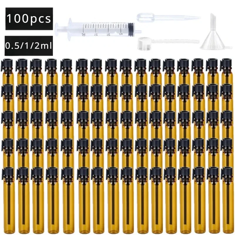 100 Uds 0,5 ML 1ML Mini viales de Perfume de vidrio tubo de ensayo marrón botella de prueba recargable muestra cosmética vacía botella de aceite esencial