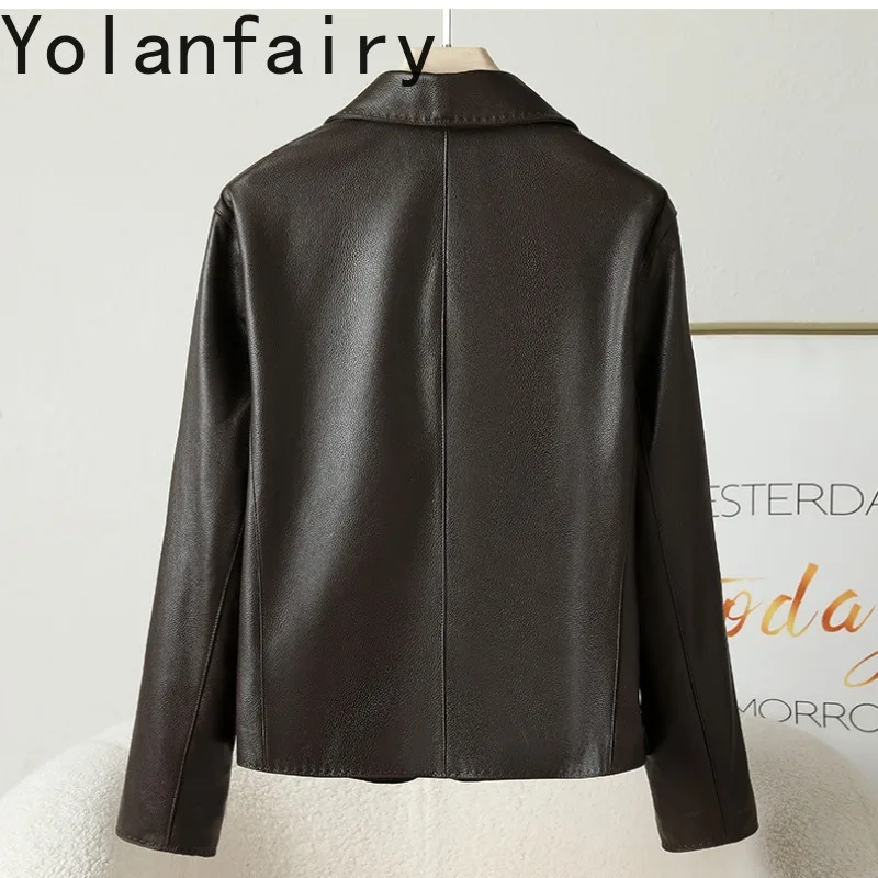 YOLANFAIRY Real Goatskin Genuine Leather Jacket Women High Quality Clothes for Woman Autumn Elegant Chic Short Leather Jackets