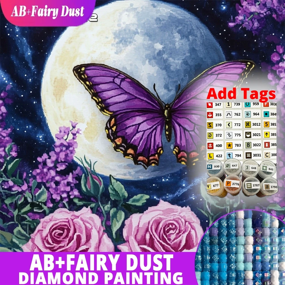 

Наклейки AB Fairy Dust DMC, 5D алмазная вышивка, пейзаж, полная выкладка, квадратная мозаика, роза, стразы, вышивка, бабочка