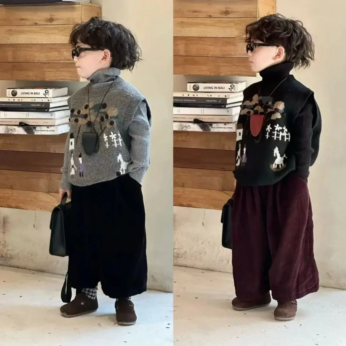 

3 PCS set Autumn Winter Boys Clothing set Casual knitting vest+ sweater+ Loose Pant Kid Children Handsome baby toddler clothes