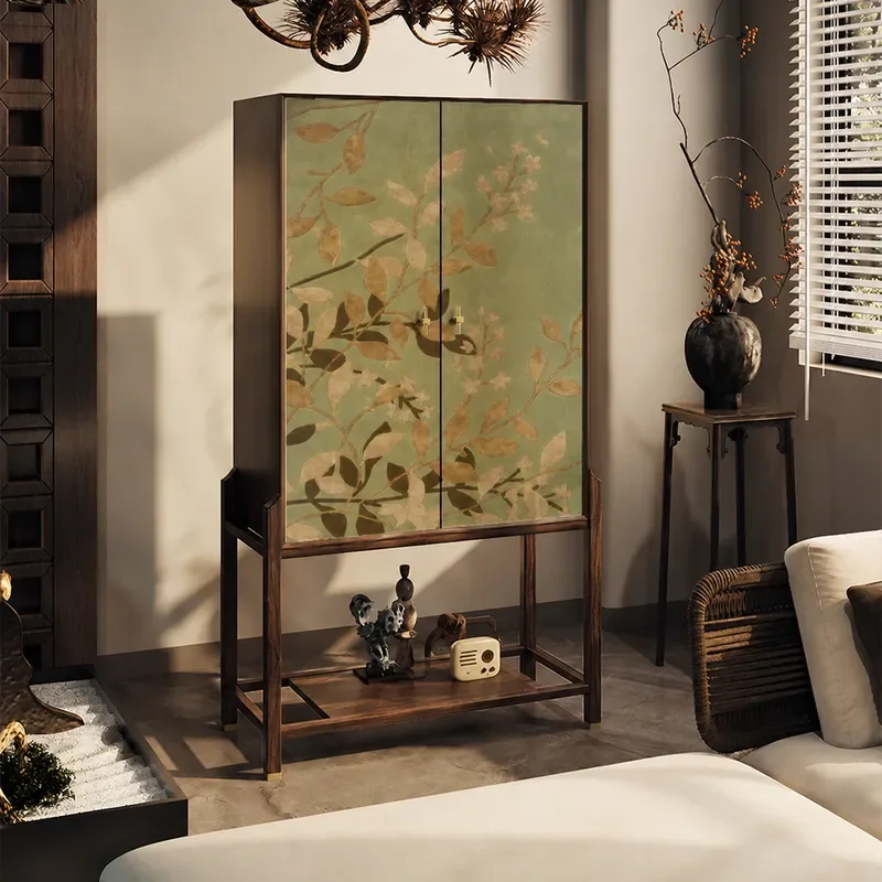 New Chinese Style Tall Bucket Cabinet Solid Wood Floor to Ceiling Storage Unit for Living Room Entrance Wall Mounted