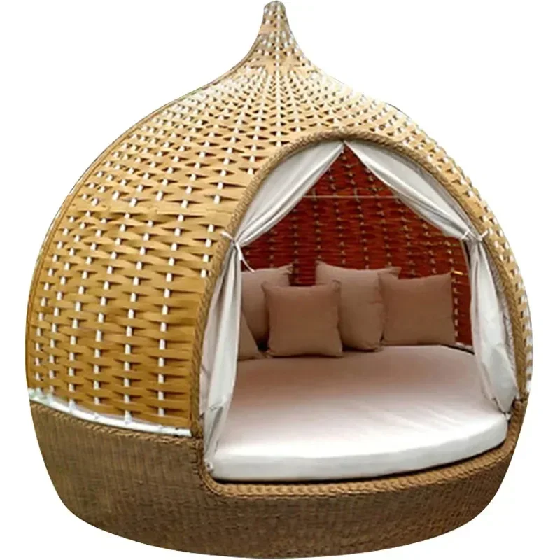 Outdoor birdcage sofa, rattan woven balcony, reclining terrace, round bed, villa, garden bird\'s nest lounger