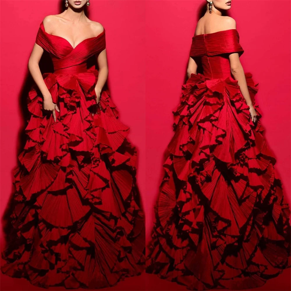 

Customized Matching Intricate Pleat Ruched Draped A-line Off-the-shoulder Long Dresses Bespoke Occasion Dresses High Quality