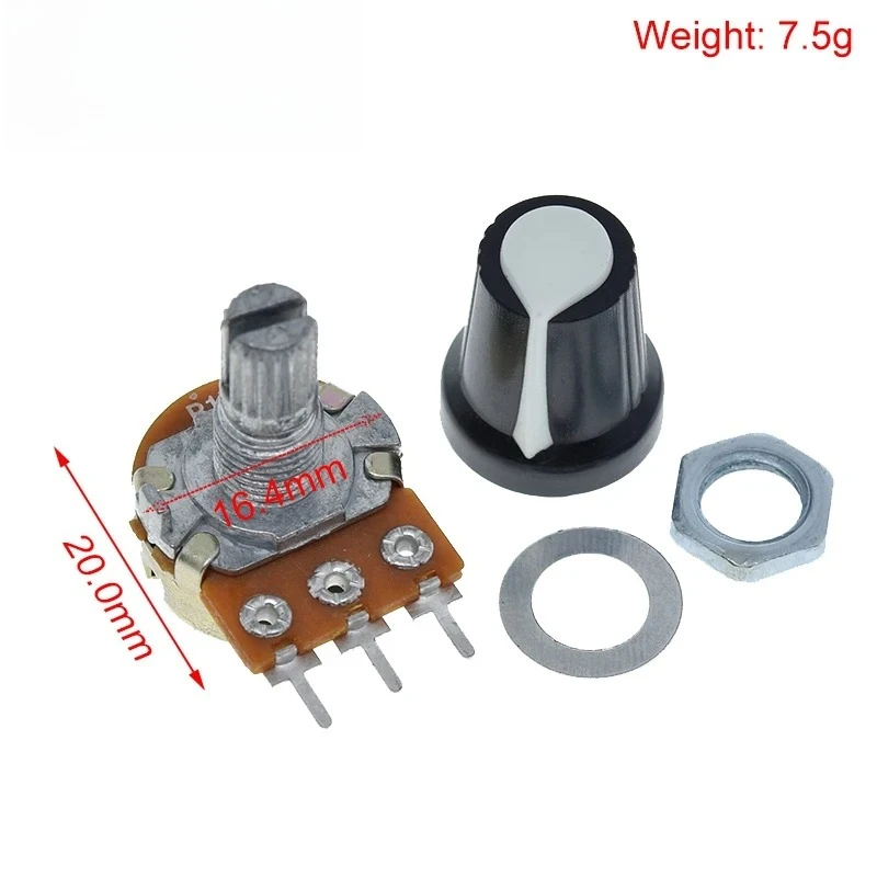 AG2 weiße Kappe 100 Sätze 3-poliger linearer Kegel-Drehpotentiometer-Widerstände, geeignet für Arduino