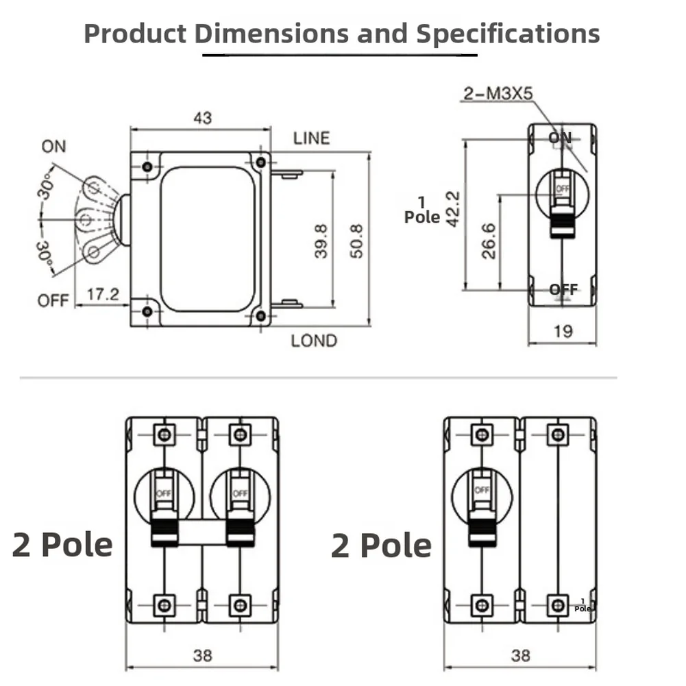 Circuit Breaker RSB1-50-2P 50A Hydraulic Magnetic Design for UPS Power Equipment and Industrial Control Applications