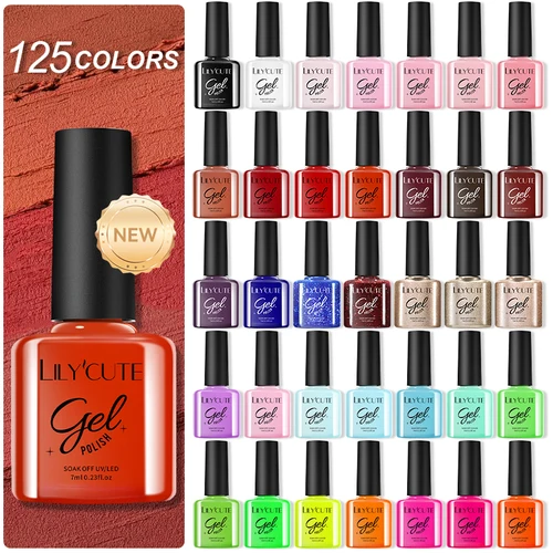 LILYCUTE 7ml Esmalte de uñas en gel 125 colores Esmalte de uñas en gel Semi permanente Base de gel UV Top Coat Nail Art Soak off UV LED Esmalte de gel
