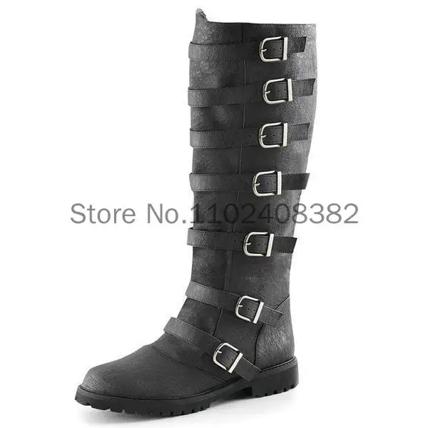 Bottes de moto mi-mollet pour hommes, bottes de skip militaires, ceinture gothique, punk, chaussures DulArmy, grandes bottes pour hommes, 40-48