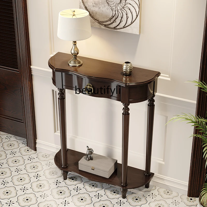 

Semi-round entrance aisle storage cabinet corridor wall table European-style hall entry solid wood entrance table entrance