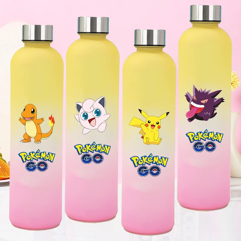 

900ML Pokemon Water Bottle Drinking Cartoon Anime Charmander Pikachu Gengar Sports Cups with Time Marker Portable Bottles Gift